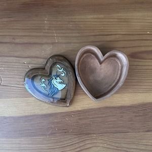 Vintage Wooden Heart Unicorn Jewelry Trinket Box